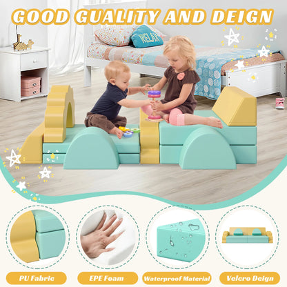 Kids Couch for Playroom, 10PCS Baby Climbing and Crawl Foam Play Set, Foam Climbing Blocks Convertible Sofa ,Kids Play Couch, Indoor Climbing Structure for Toddlers, Infant, Kids, Pre-school, Green