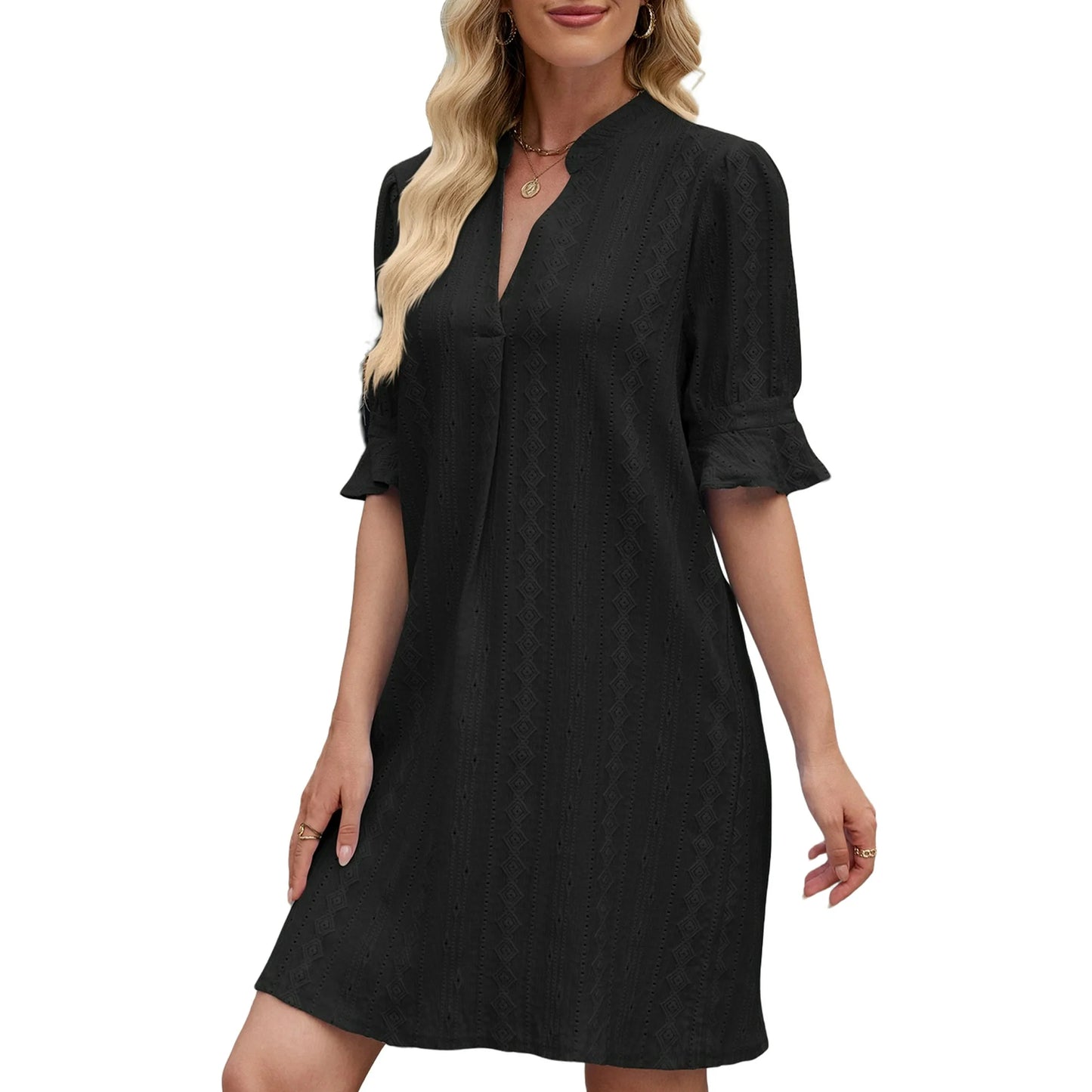UVN Summer Dresses for Women Ruffle Short Sleeve Dress Casual V Neck T Shirt Dress