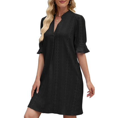 UVN Summer Dresses for Women Ruffle Short Sleeve Dress Casual V Neck T Shirt Dress