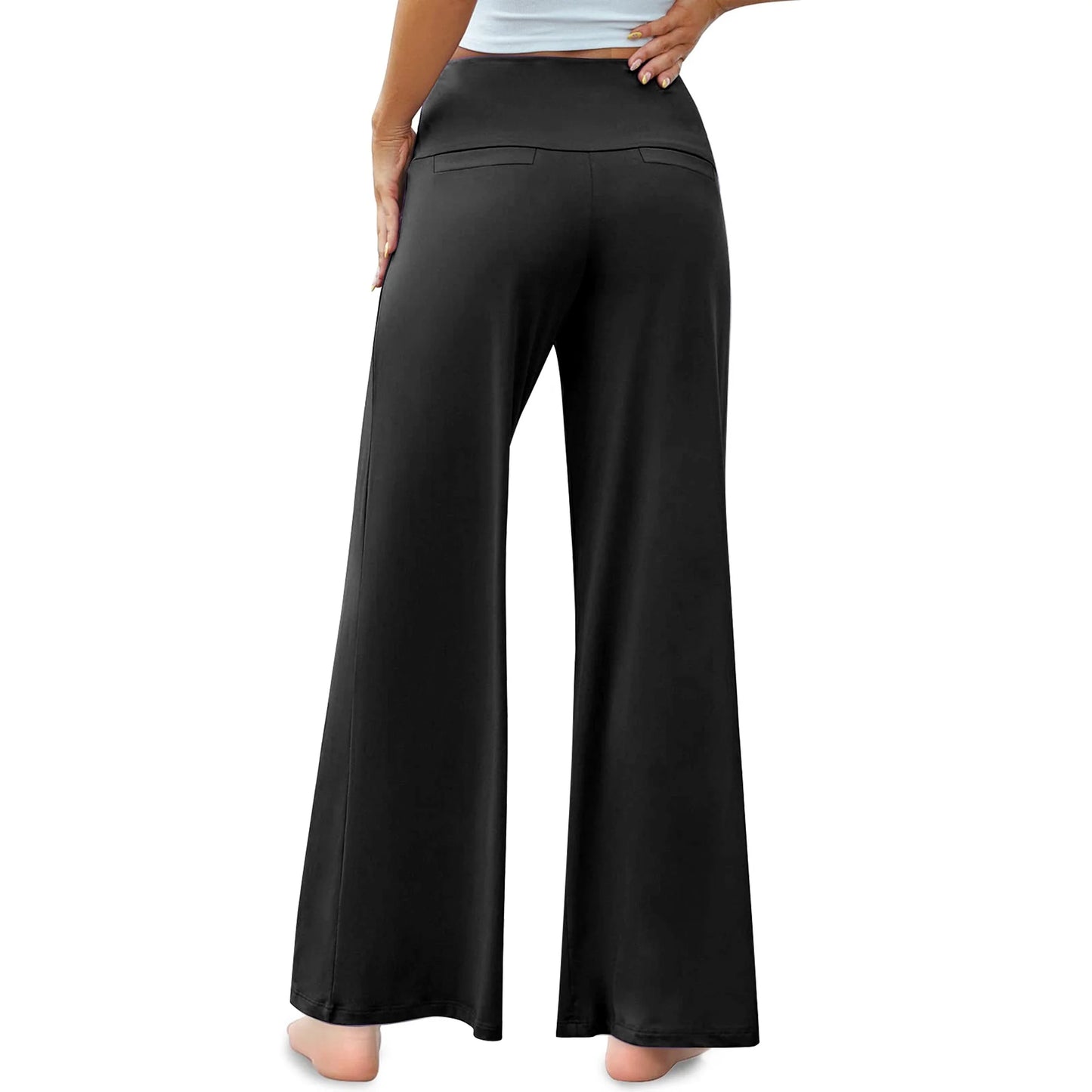 TEMOFON Womens High Waist Pants Casual Stretchy Wide Leg Palazzo Lounge Pants Comfy Loose Fit Dress Pants Black