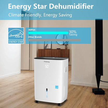 Folanzy 80 Pints Smart Dehumidifier for Home Basement Large Room Spaces up to 5,200 Sq. Ft with Drain Hose and Water Tank