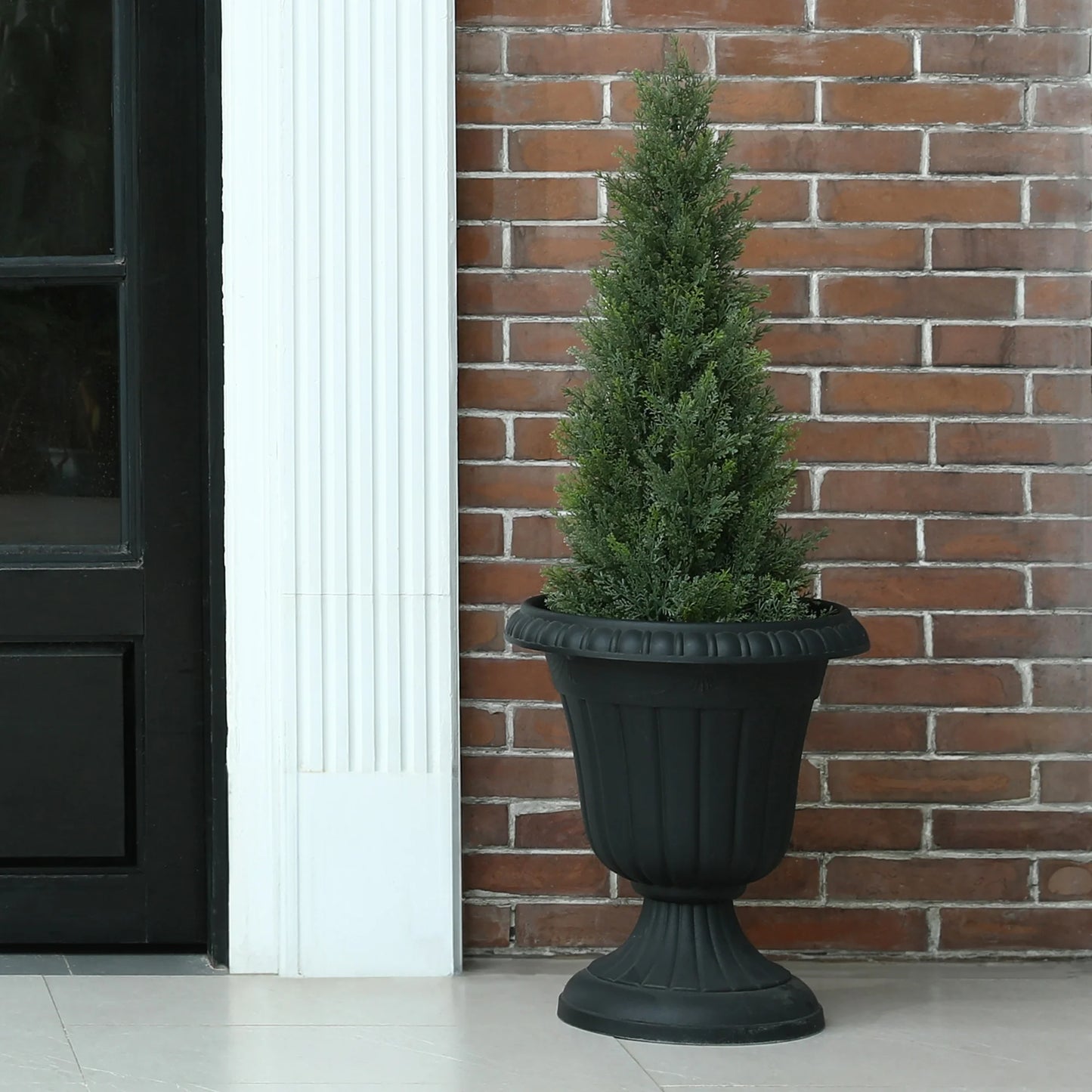 2 Pack 3ft Artificial Cedar Topiary Trees for Outdoors, Fake Cypress Plants with Solar Light String, Faux uv resistant Plants for Home Front Porch Decor, Housewarming Gift