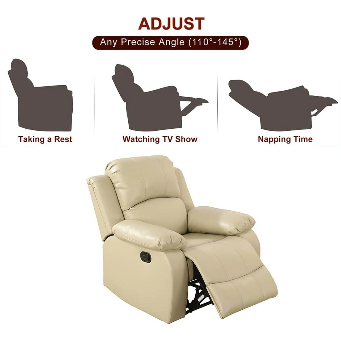 TrumanPick Manual Leather Recliner Chair,Overstuffed reclining Armchair Home Theater Sofa Recliner for Living Room,Beige