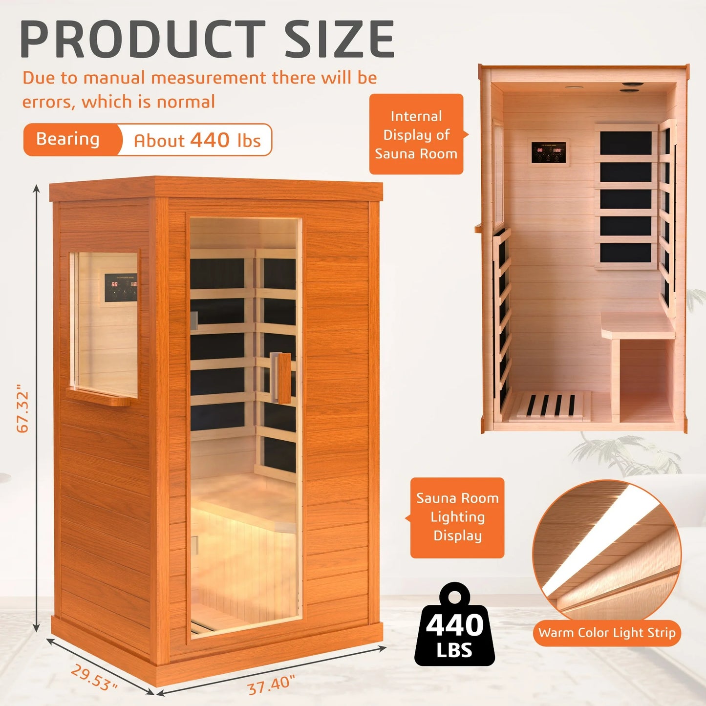 1 Person Infrared Sauna, Okoume Wood Far Infrared Saunas for Home, 9000watt Indoor Personal Sauna Room Box with Control Panel, Glass Door, Blue-Tooth