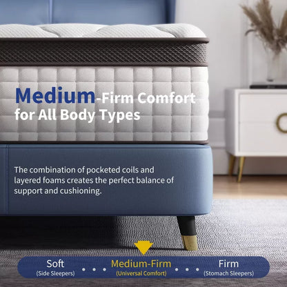 Kescas Premium 10 Hybrid Mattress -Medium-Firm and Fits Any Bed Frame: Platform, Box Spring, or Slats