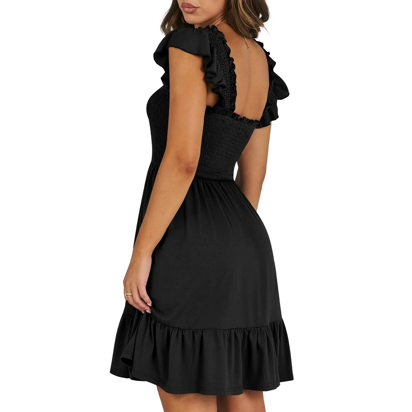 UVN Summer Dresses for Women Casual Sleeveless Square Neck Midi Dress Ruffle Backless Swing Flowy Tiered Dress