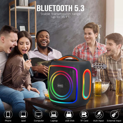 Seenda Karaoke Machine with 2 Wireless Microphones, Bluetooth, Double 6.5  1.5 Tweeter Speakers, IPX5 Waterproof, and RGB Lights – Portable PA System for Indoor  Outdoor Parties