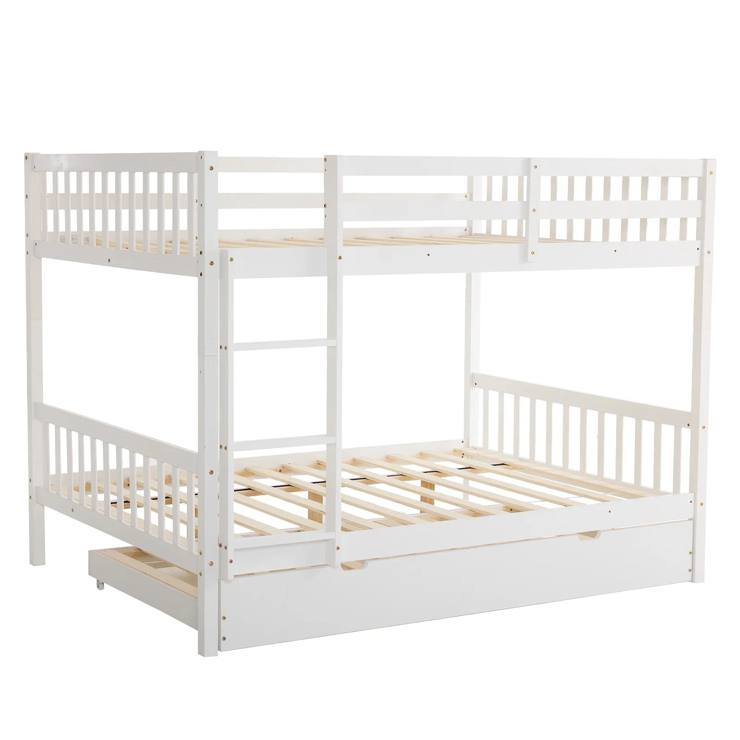 Ktaxon Wood Full over Full Bunk Bed with Trundle for Kids & Adults Bedroom, White