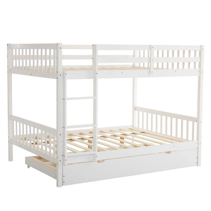 Ktaxon Wood Full over Full Bunk Bed with Trundle for Kids & Adults Bedroom, White