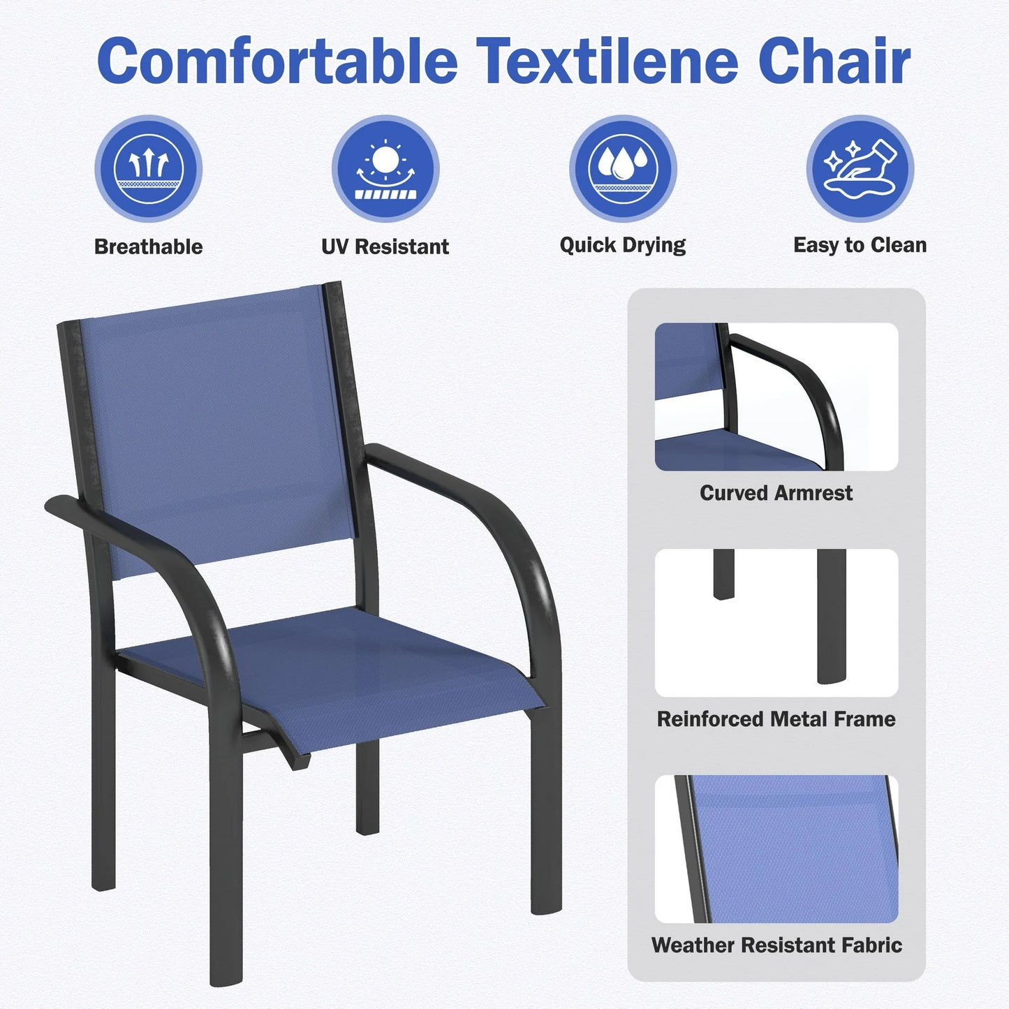 Segmart Outdoor Dining Set for 6 Person, Patio Table and Chairs Set with Textilene Armchairs, Conversation Furniture Set for Backyard, Poolside, Dark Blue