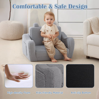 AILEEKISS Toddler Sofa, Foldable Kids Sofa Couch, Convertible Baby Lounger Chair for Playroom, Grey