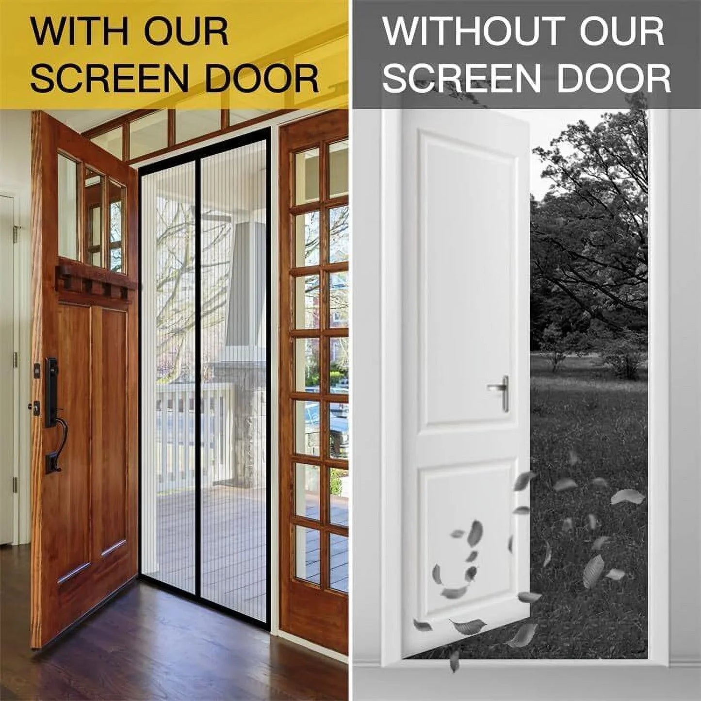 Magnetic Screen Door, Door Curtain Screen Size 37 x 82 Inch / 95 x 210mm, Stronger Magnets, Hands Free Mesh Partition Keeps Bugs Out, Pet and Kid Friendly, Easy Adhesive Mounting Without Drilling