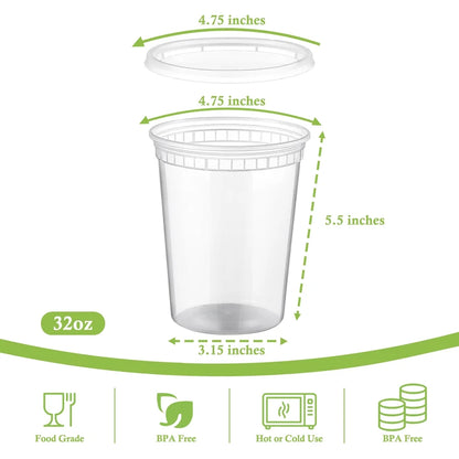 Deli Containers with Lids [25 Set] 32 oz Meal Prep Ccontainers Reusable,Plastic Containers ,BPA Free, Stackable, Leakproof, Microwave and Freezer Safe