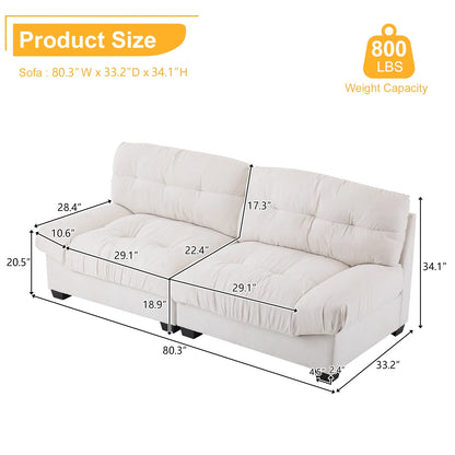 Ktaxon 80" Sectional sofa Cloud Deep Seat Couch Suede Fabric Sleeper Loveseat for Living Room,Apartment and Small Space Beige