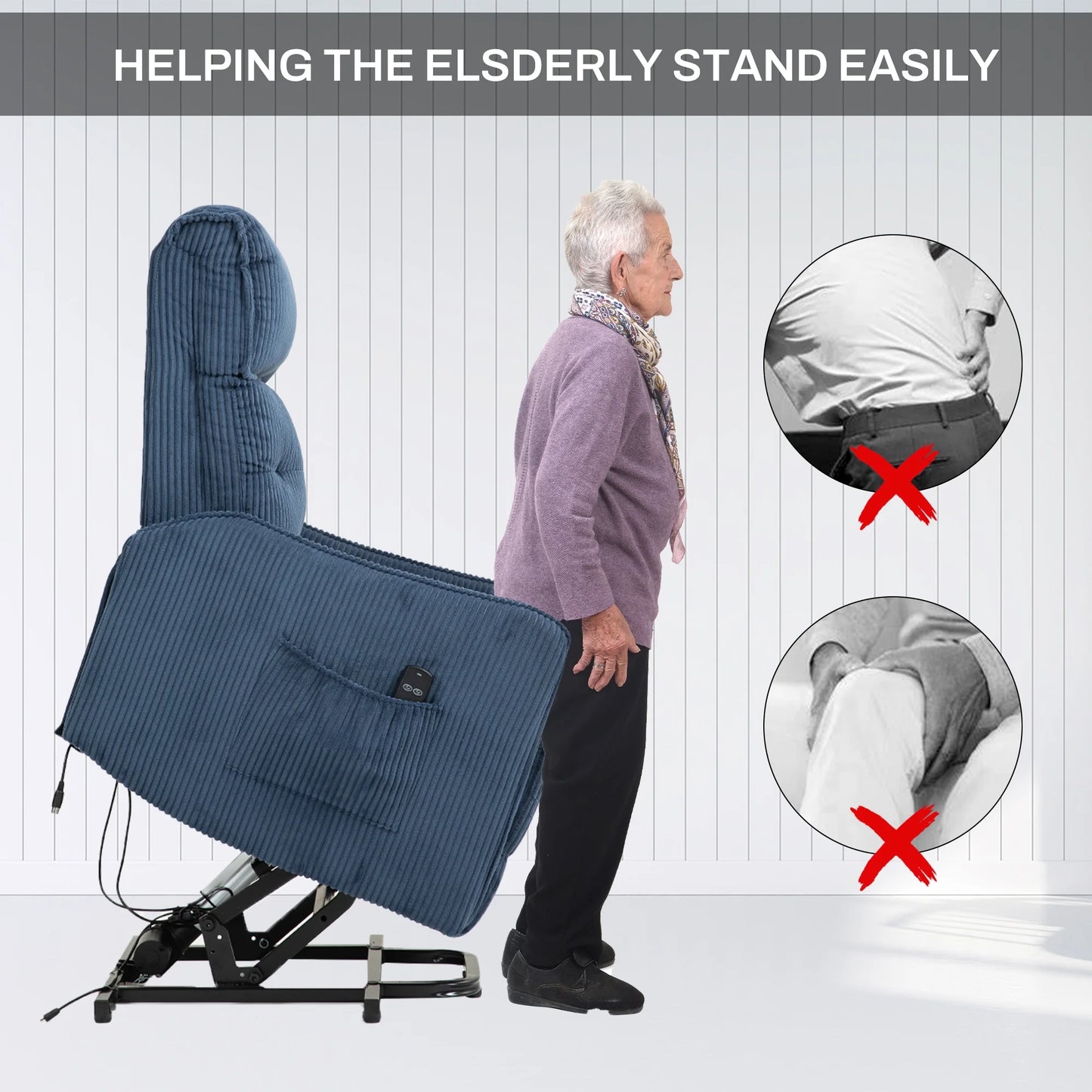 UHOMEPRO Power Lift Recliner Chair for Elderly and Adults, Modern Single Sofa Recliner with Infinite Position and Side Pockets, Electric Reclining Mechanism for Living Room Home Theater, Navy