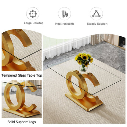 63" Modern Glass Dining Table Set with 6 White Pu Leather Chairs, 7 pieces of Dining room Set for Kitchen Dining Room Living Room Office