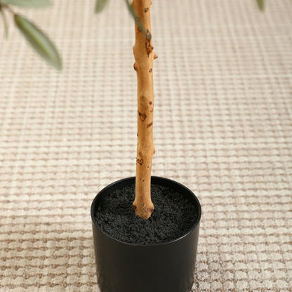 6 ft Artificial Olive Plants with Realistic Leaves and Natural Trunk, Silk Fake Potted Tree with Wood Branches and Fruits, Faux Olive Tree for Office Home Decor