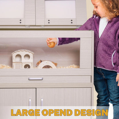 Segmart Hamster Cage Large Size, Deluxe Wooden Storage Cabinet Small Animal Cage for Rat Gerbil Guinea Pig Hamster, Openable Top, Front Door, Storage Shelf, Beige