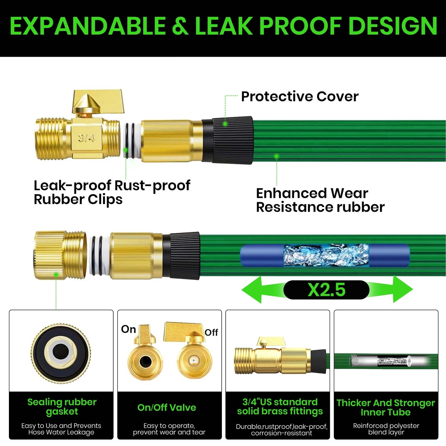 GVDV 100ft Garden Hose, Expandable Water Hose with 10 Function Spray Nozzle, Leak-Proof, No-Kink