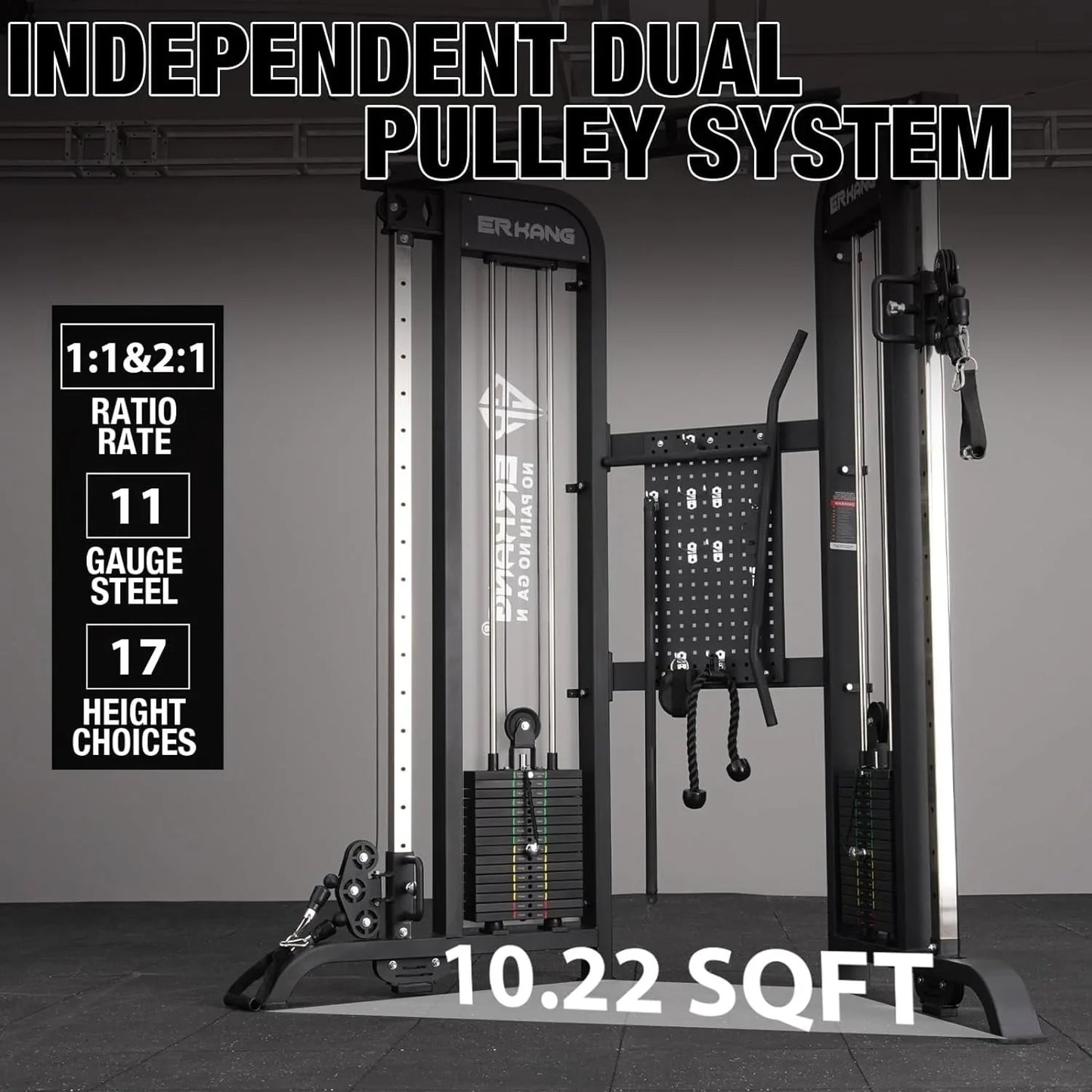 Syedee Functional Trainer with 352lbs Weight Stack, 2:1&1:1 Ratio System Cable Crossover Machine with Independent Double Pulley System, 2000lbs Multi-Functional Chest Fly Machine