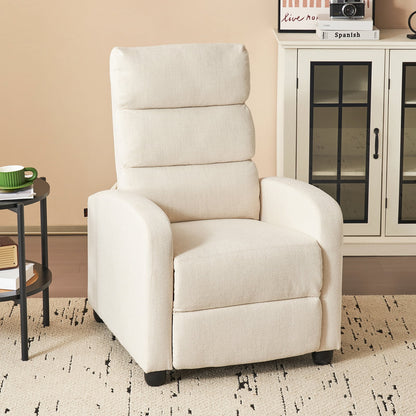 Furniliving Manual Recliner Chair, Upholstered Recliner Sofa with Footrest and Arms, Adjustable Modern Single Sofa with Padded Seat Backrest for Living Room, Beige
