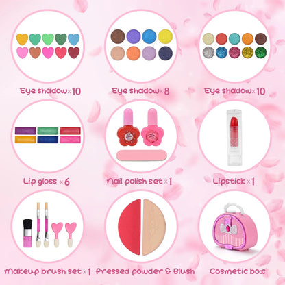 Kids Makeup Set for Girl Washable Real Cosmetic, Safe & Non-Toxic Toys Toddler Makeup Kit, Pretend Play Make Up for Girls Birthday Present Toys for Age 3 4 5 6 7 8 9+ Year Old