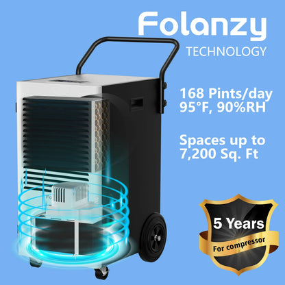 Folanzy 168 Pints Commercial Dehumidifier with Pump and Drain Hose for Basements Home and Large Spaces up to 7,200 Sq Ft