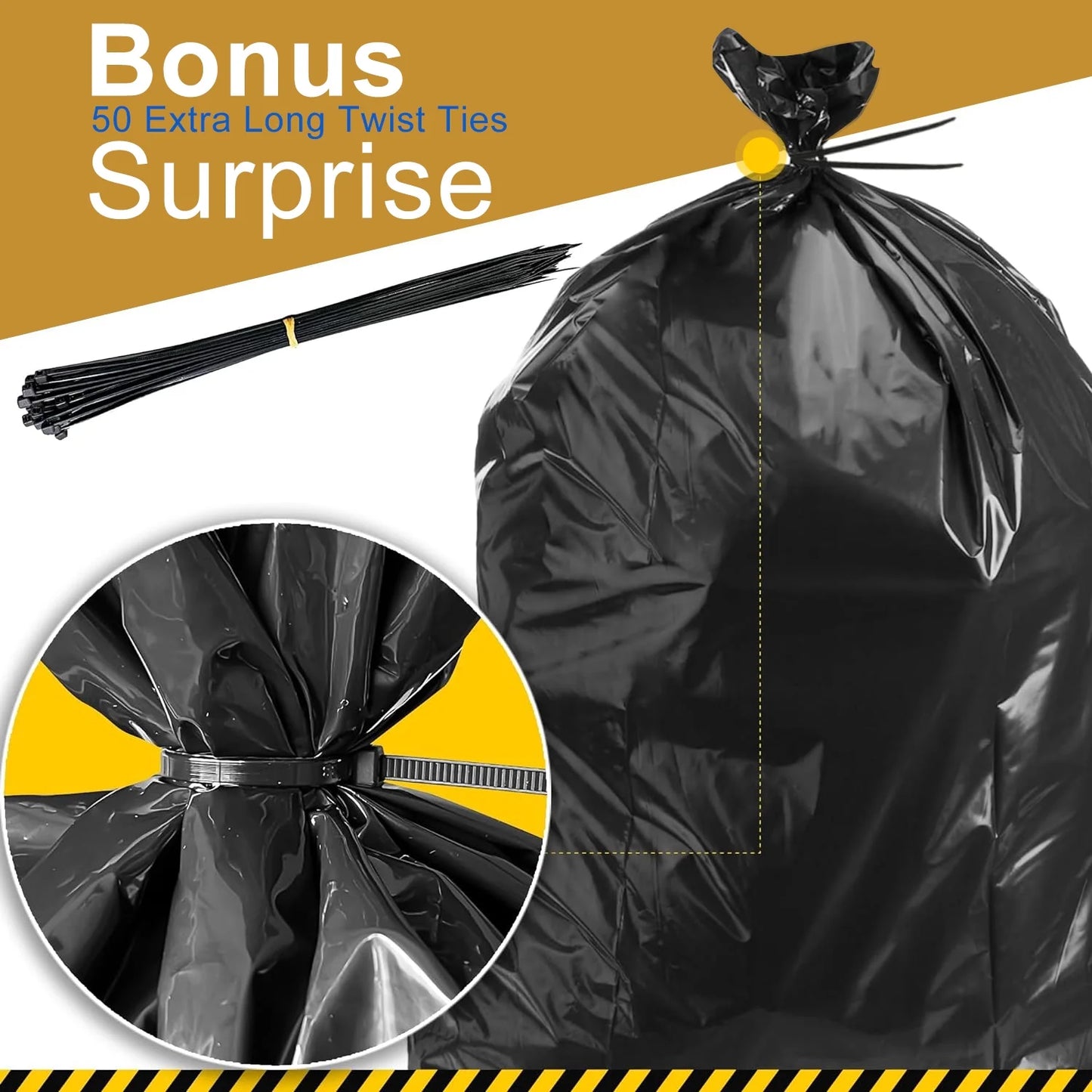 55 Gallon Trash Bags (50 Count)1.5 Mil,Heavy Duty Outdoor Garbage Bags for Commercial, Lawn and Leaf