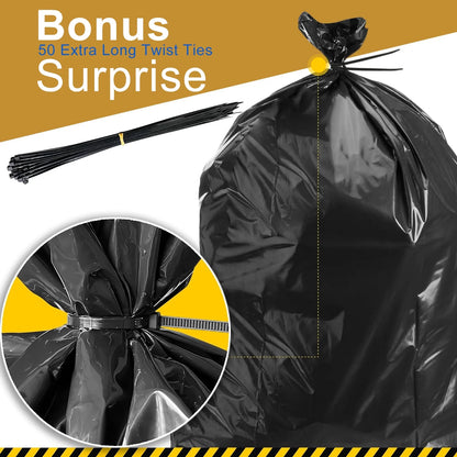 55 Gallon Trash Bags (50 Count)1.5 Mil,Heavy Duty Outdoor Garbage Bags for Commercial, Lawn and Leaf