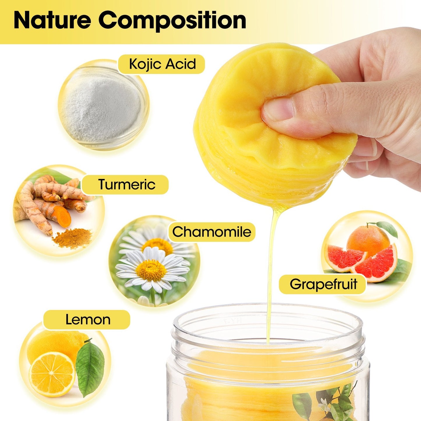 Turmeric Kojic Cleansing Pads, Removes Excess Cuticle, Balance Skin Oil And Water,Gentle & Non-Irritating, 50Pcs