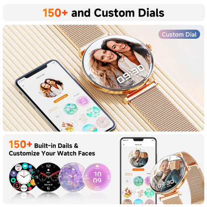 【AMOLED】Mingdaln Smart Watches for Women, for Android and Iphone Devices, IP68 Waterproof, 100 Sport Modes, 1.43-inch Fitness Tracker, with Answer/Make Calls, Gold