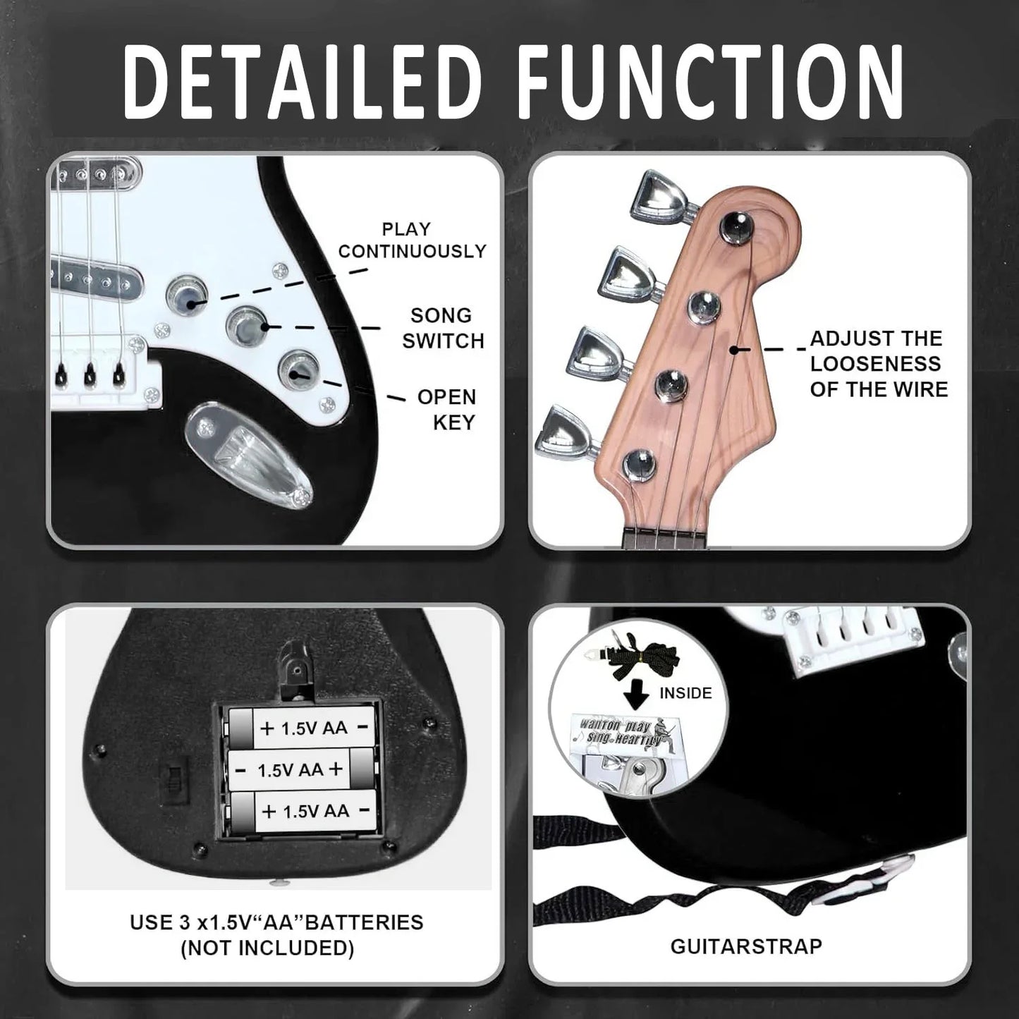 ARCTICICE 17in Guitar Toy for Kids with 4 Strings Portable Electronic Guitar Musical Instrument Toy for Ages 3-12 Children Birthday Present, Black