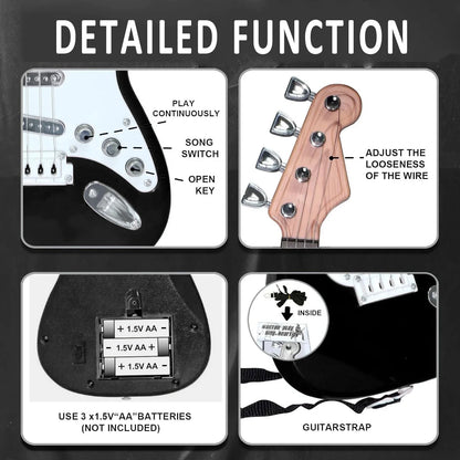 ARCTICICE 17in Guitar Toy for Kids with 4 Strings Portable Electronic Guitar Musical Instrument Toy for Ages 3-12 Children Birthday Present, Black