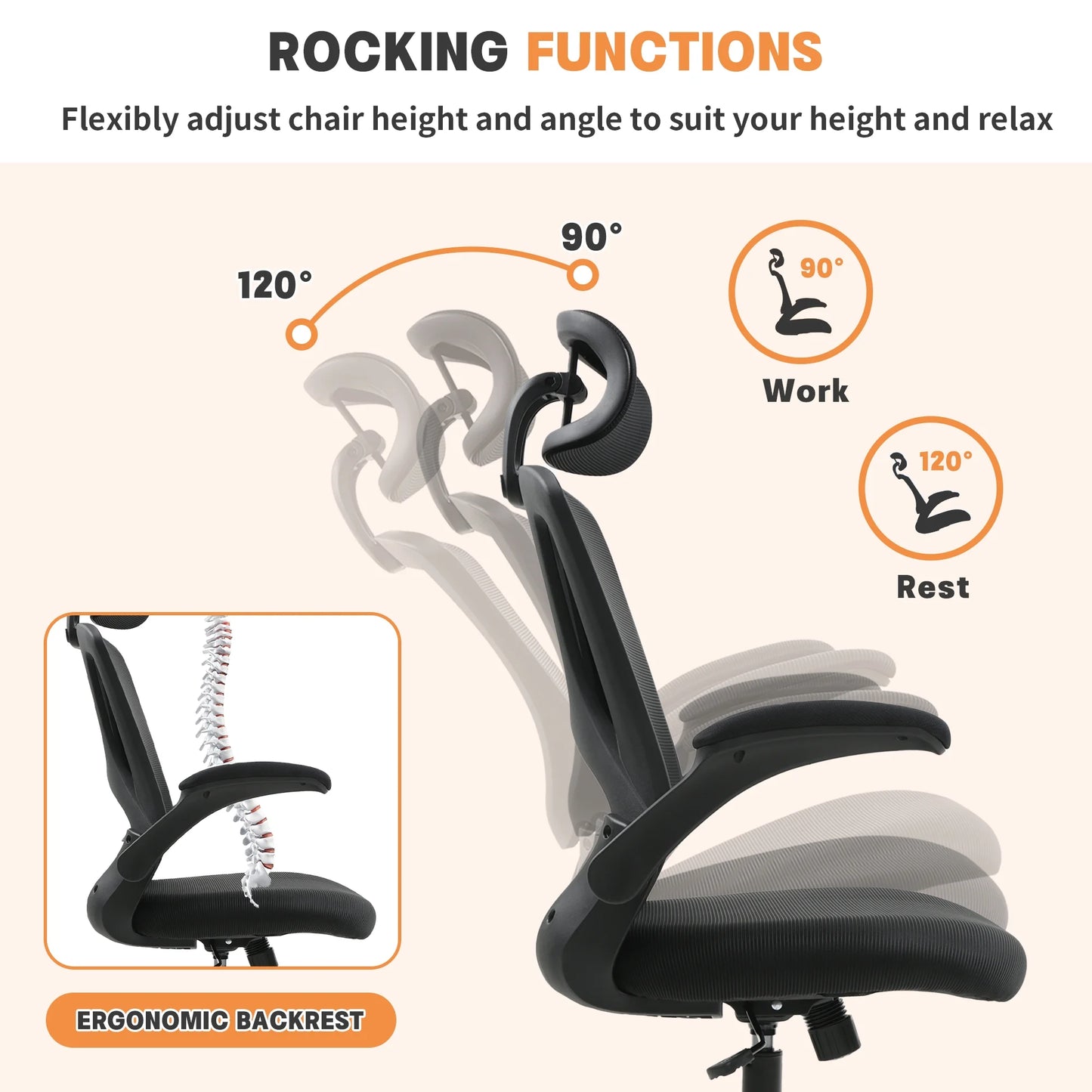 TrumanPick Ergonomic Office Chair, High Back Adjustable Computer Desk Chair with Lumbar Support, 300lb, Black