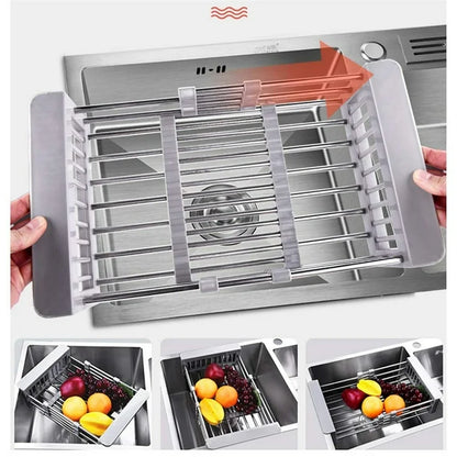 Expandable Dish Drying Rack Over The Sink Dish Basket Drainer with Telescopic Arms Functional Kitchen Sink Organizer for Vegetable (8-17) x 3.6 x 9