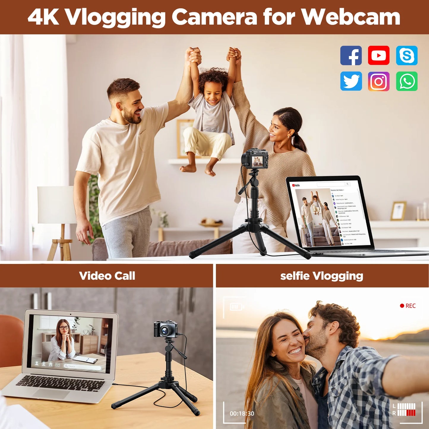 Campark 64MP Digital Camera 4K Video with 18x Zoom, 64GB Card for Beginners