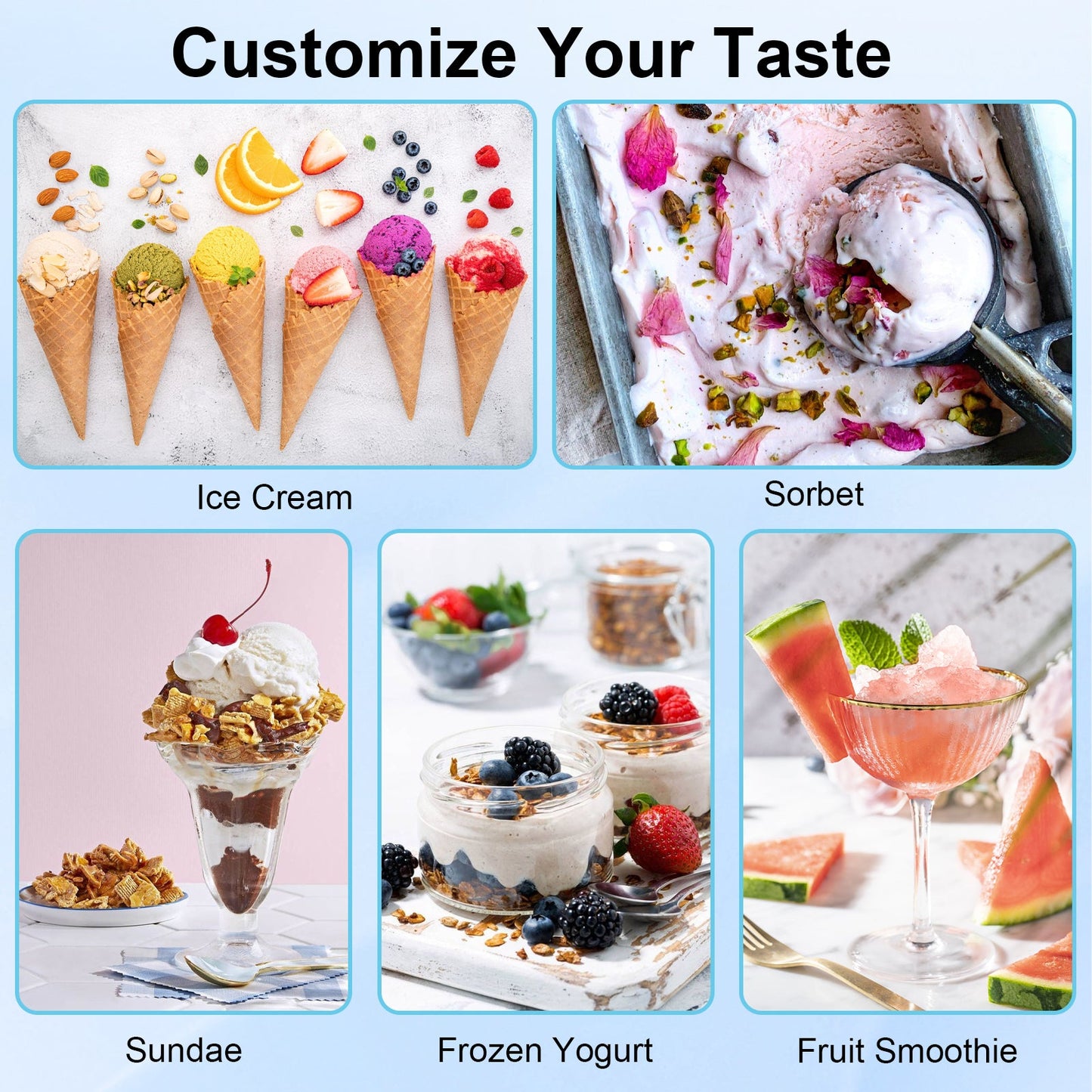 Ice Cream Maker, Frozen Yogurt Machine, for Homemade Gelato, Sorbet, Electric Soft Serve Maker, 1 Quart, Blue