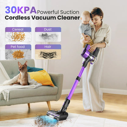 YOMA Cordless Vacuum Cleaner,30Kpa 60min Runtime Lightweight Stick Vacuum,8 in1 Self-Standing,Rechargeable Vacuum Cleaners for Pet Hair,Carpet,Hardwood Floor V870(Purple)