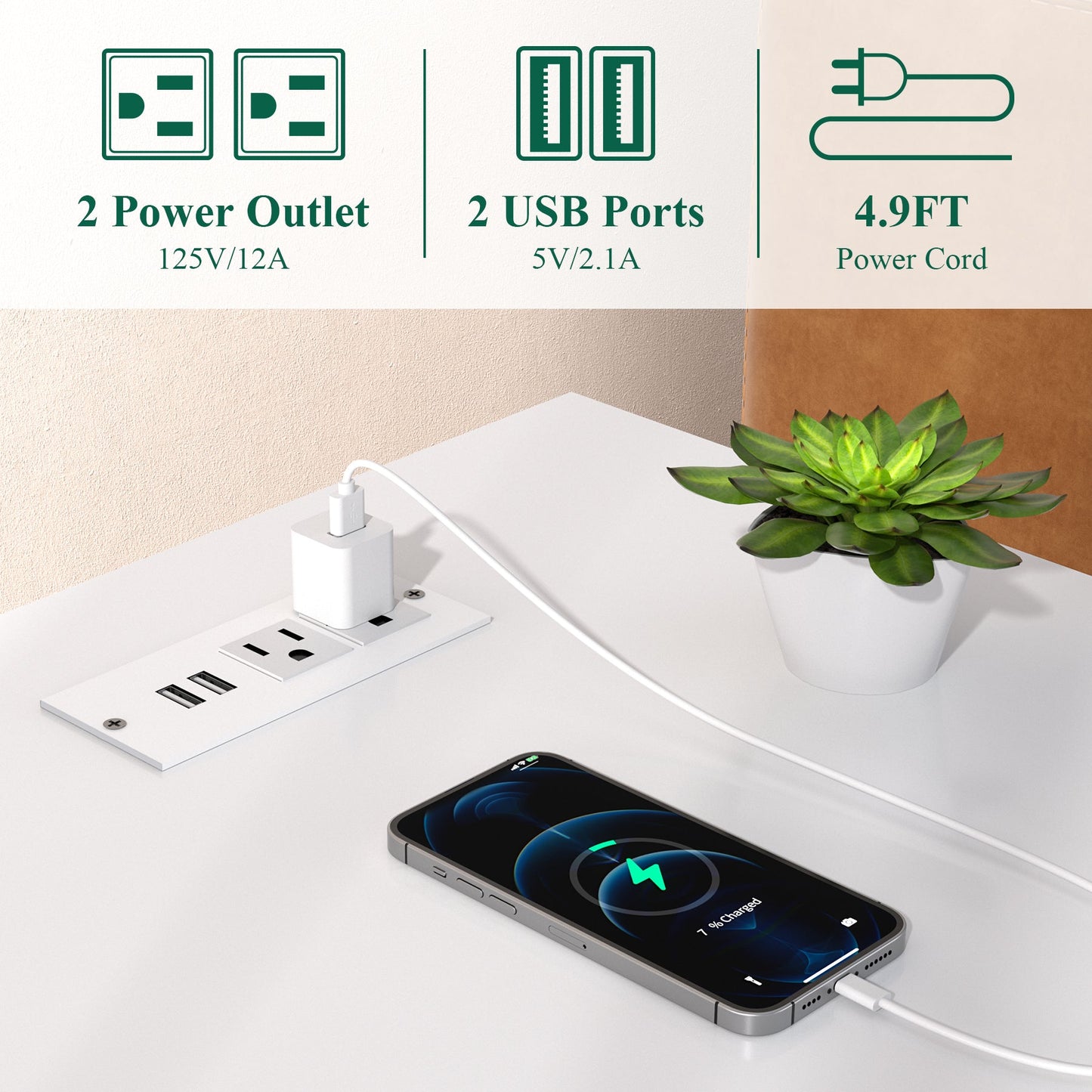 Nightstand with Charging Station Modern Bedside Table with 2 Wooden Drawers and Storage Shelves for Bedroom Living Room White