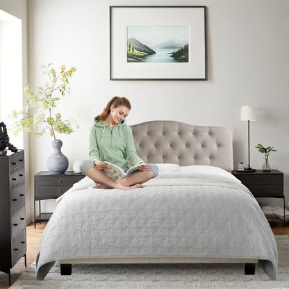 SENCHO GINSYTALIOR Adjustable Height Headboard with Linen Upholstery and Button Tufting for Bedroom, Queen, Classic Beige