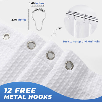 TURKIO Fabric Shower Curtain White Waffle Bathroom Curtain,Water-Repellent,Hotel Grade 72"x72"