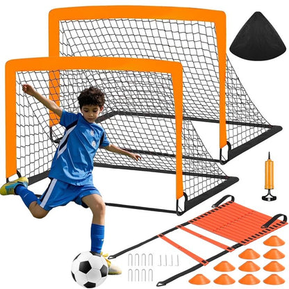 stusgo Kids Soccer Goals for Backyard Set, 2 Pack Pop Up Soccer Goal with Soccer Nets, 4x3 FT Soccer Goals, Includes Soccer Ball, Agility Ladder, Cones  Carry Bag, Perfect for Youth Outdoor Sports