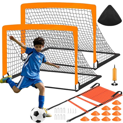 stusgo Kids Soccer Goals for Backyard Set, 2 Pack Pop Up Soccer Goal with Soccer Nets, 4x3 FT Soccer Goals, Includes Soccer Ball, Agility Ladder, Cones & Carry Bag, Perfect for Youth Outdoor Sports