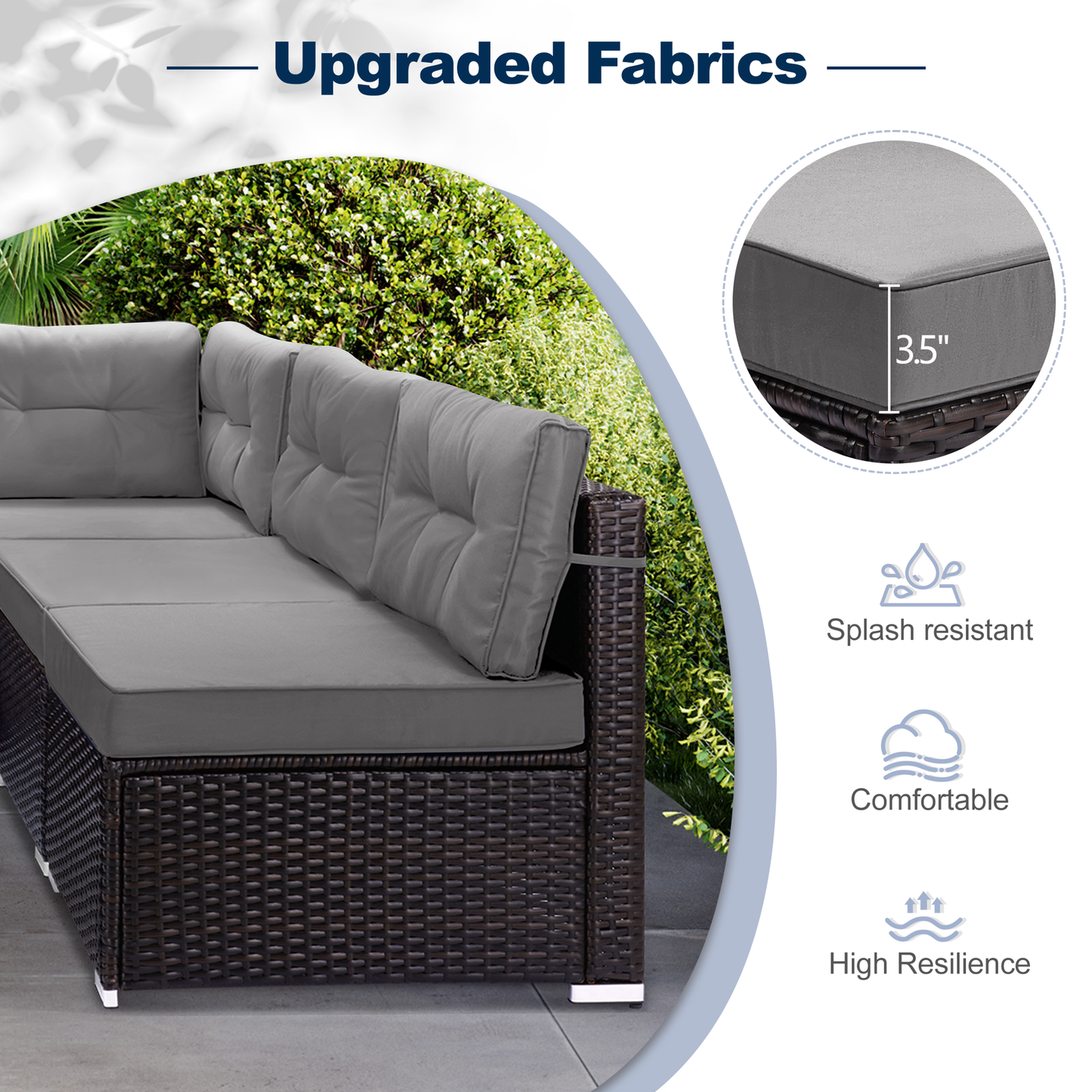 7 Piece Outdoor Patio Furniture Set, Modular Outdoor Sectional Sofa Set with Removable Cushions, PE Rattan Conversation Sets with Coffee Table, Gray
