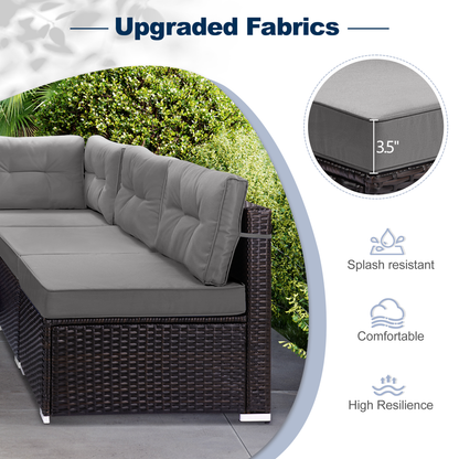 7 Piece Outdoor Patio Furniture Set, Modular Outdoor Sectional Sofa Set with Removable Cushions, PE Rattan Conversation Sets with Coffee Table, Gray