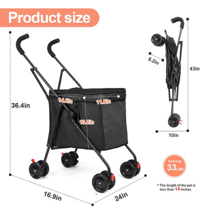 Wedyvko Pet Stroller with 4 Wheels,Series Folding Shopping Cart with Wheels, Grocery Cart with Removable Canvas with Cover, Lightweight Utility Cart for Groceries and Laundry,Black