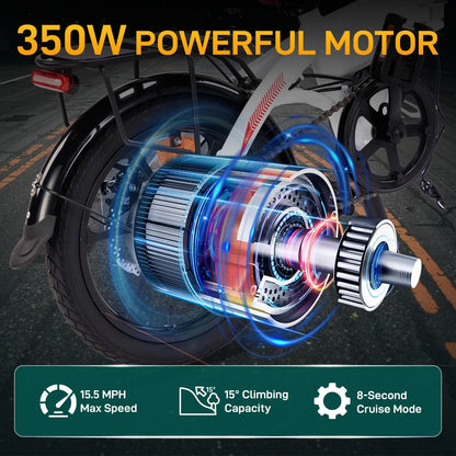 Zimtown 16" Folding Electric Bike for Adults, 350W City Commuter Ebike, Max 15.5MPH, Black