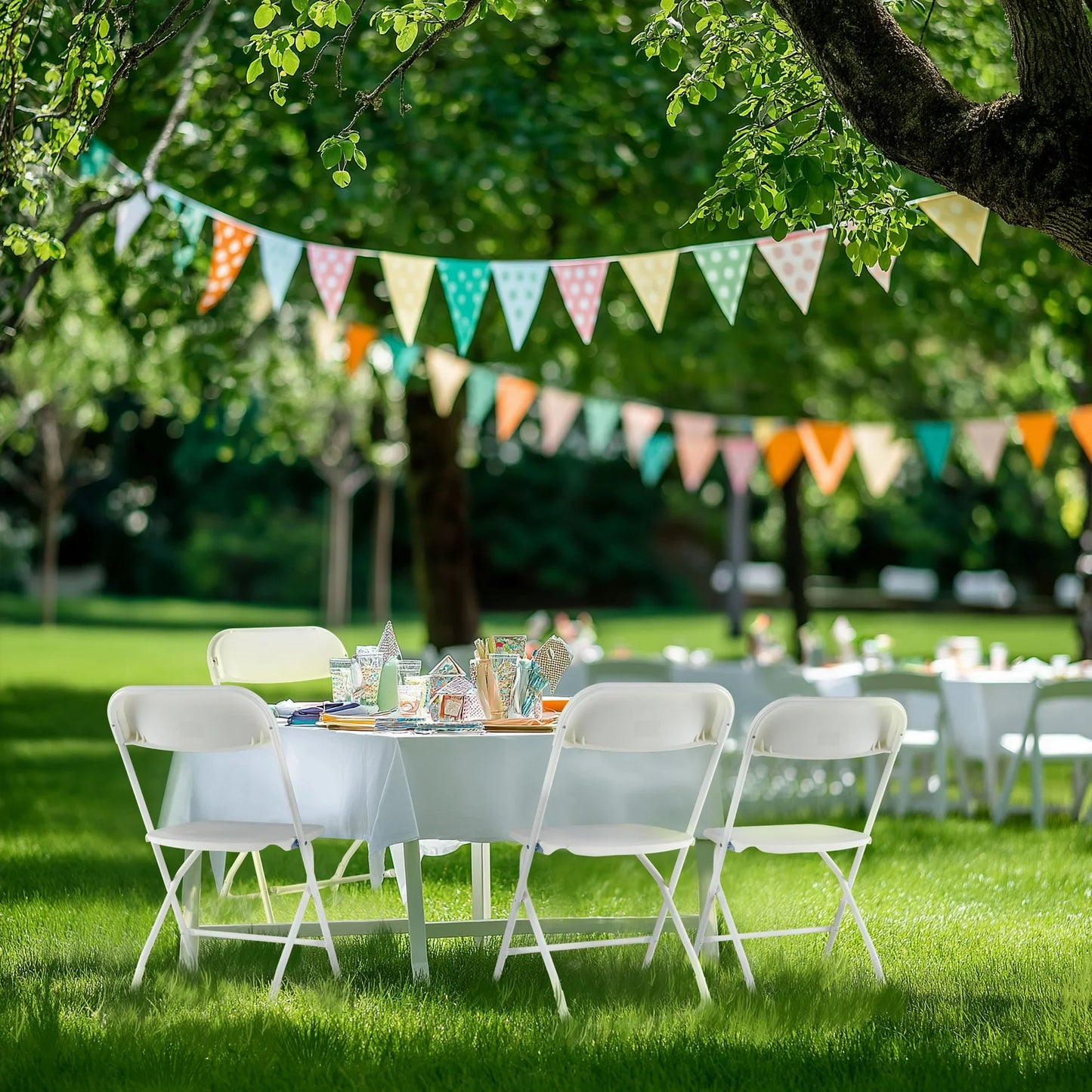 edx 4-Pack Folding Chair, Indoor Portable, Stackable for Events, Offices, Weddings and Restaurants, White
