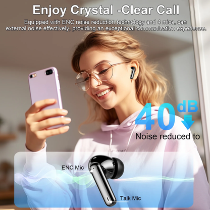 Wireless Earbuds, Bluetooth Headphones 5.4 HiFi Stereo, Wireless Earphones with ENC Noise Cancelling Mic, IP7 Waterproof in Ear Wireless Headphones, LED Digital Display Ear Buds, Touch Control, Black