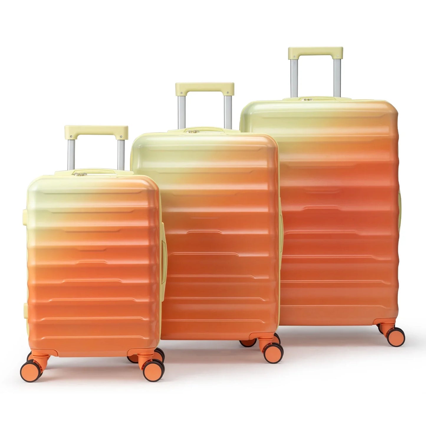 Zimtowm Luggage Sets 3 Piece Hardshell Gradient Color Suitcase with Spinner Wheels and TSA Lock Yellow Orange